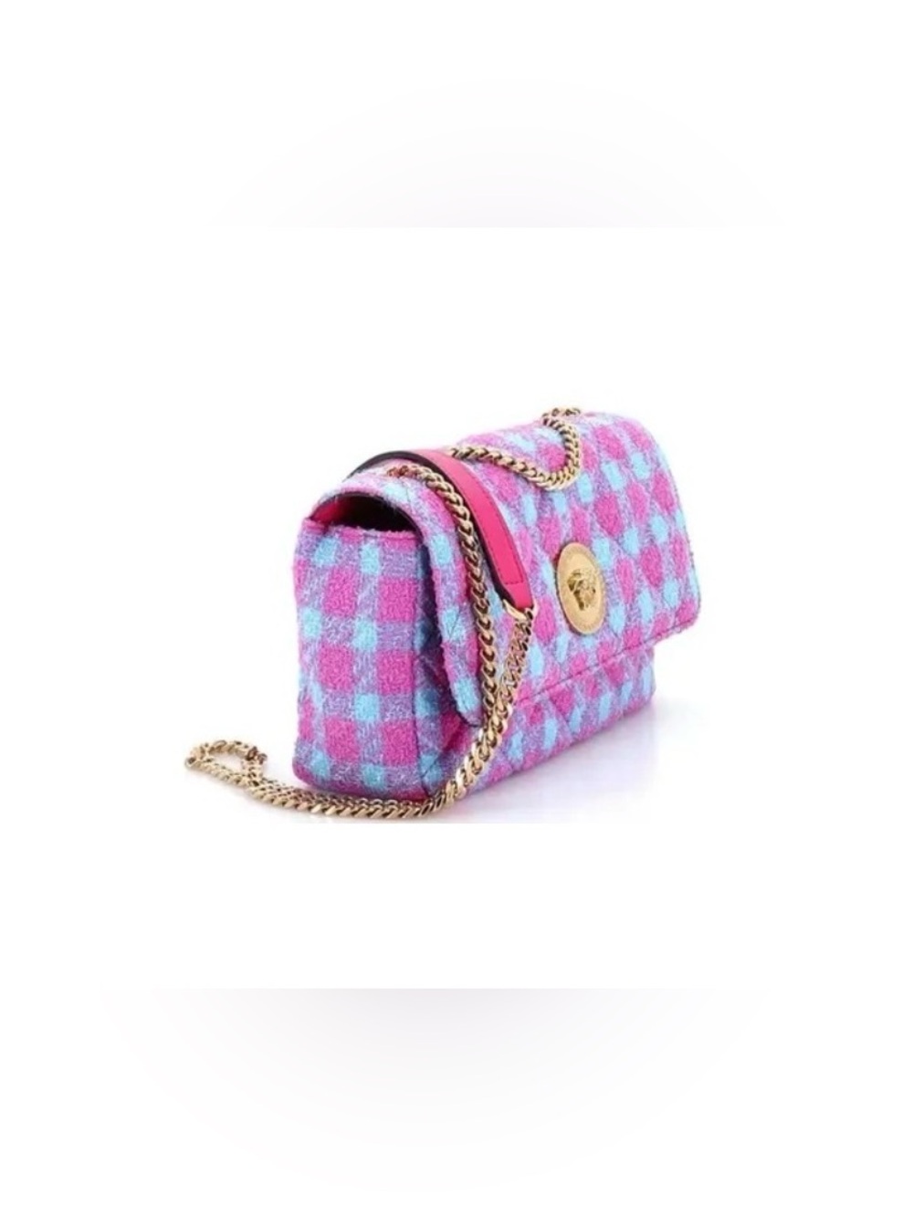 Versace Medusa East West Blue Pink Purple Quilted Chain Crossbody Bag w COA - Picture 3 of 7